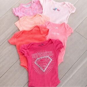 Carter’s Baby Girl Onesie Bundle 0-3 Months 6 Piece Pink Bodysuit Set
